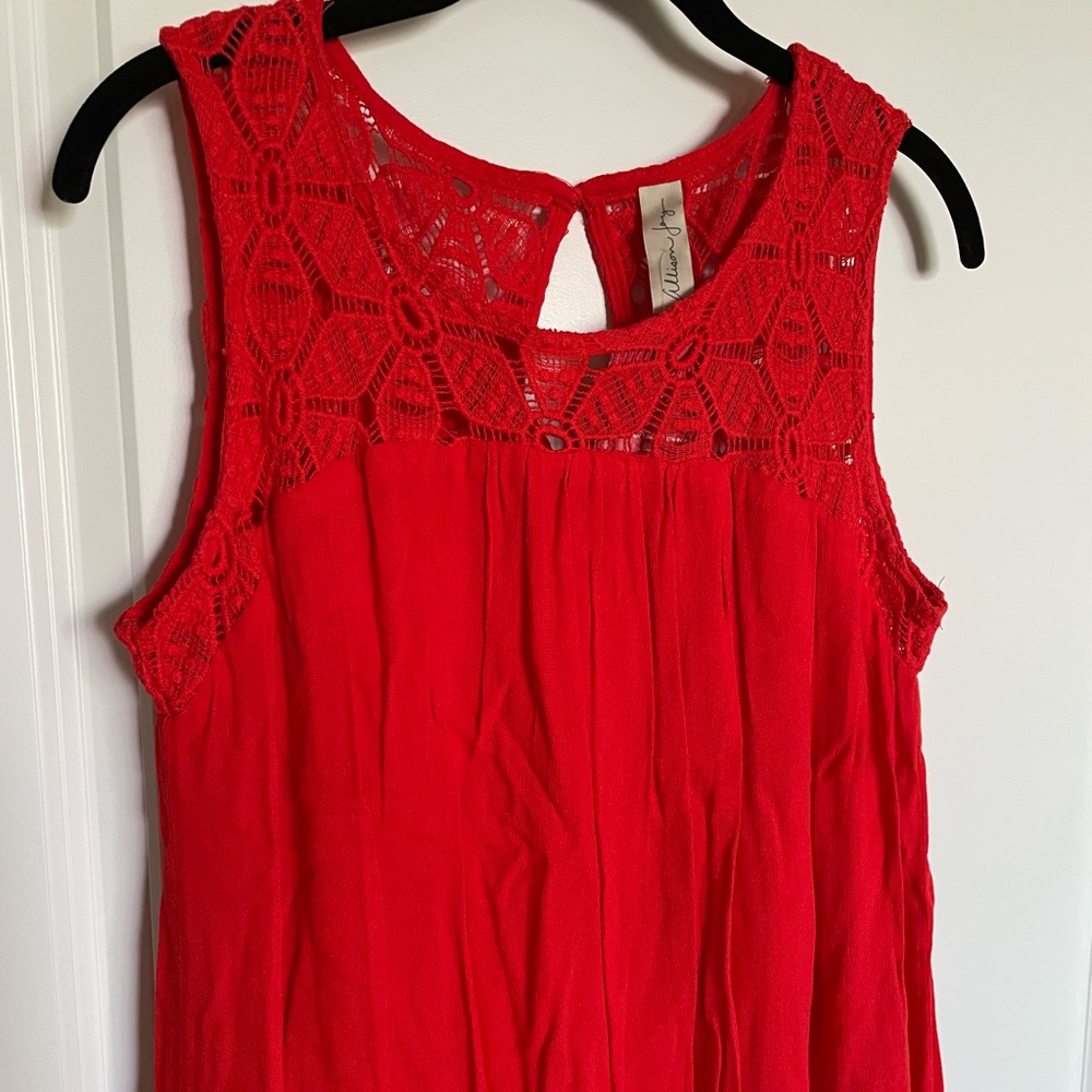 Red Orange Mini Dress w/ Embroidered Neckline (Size M)